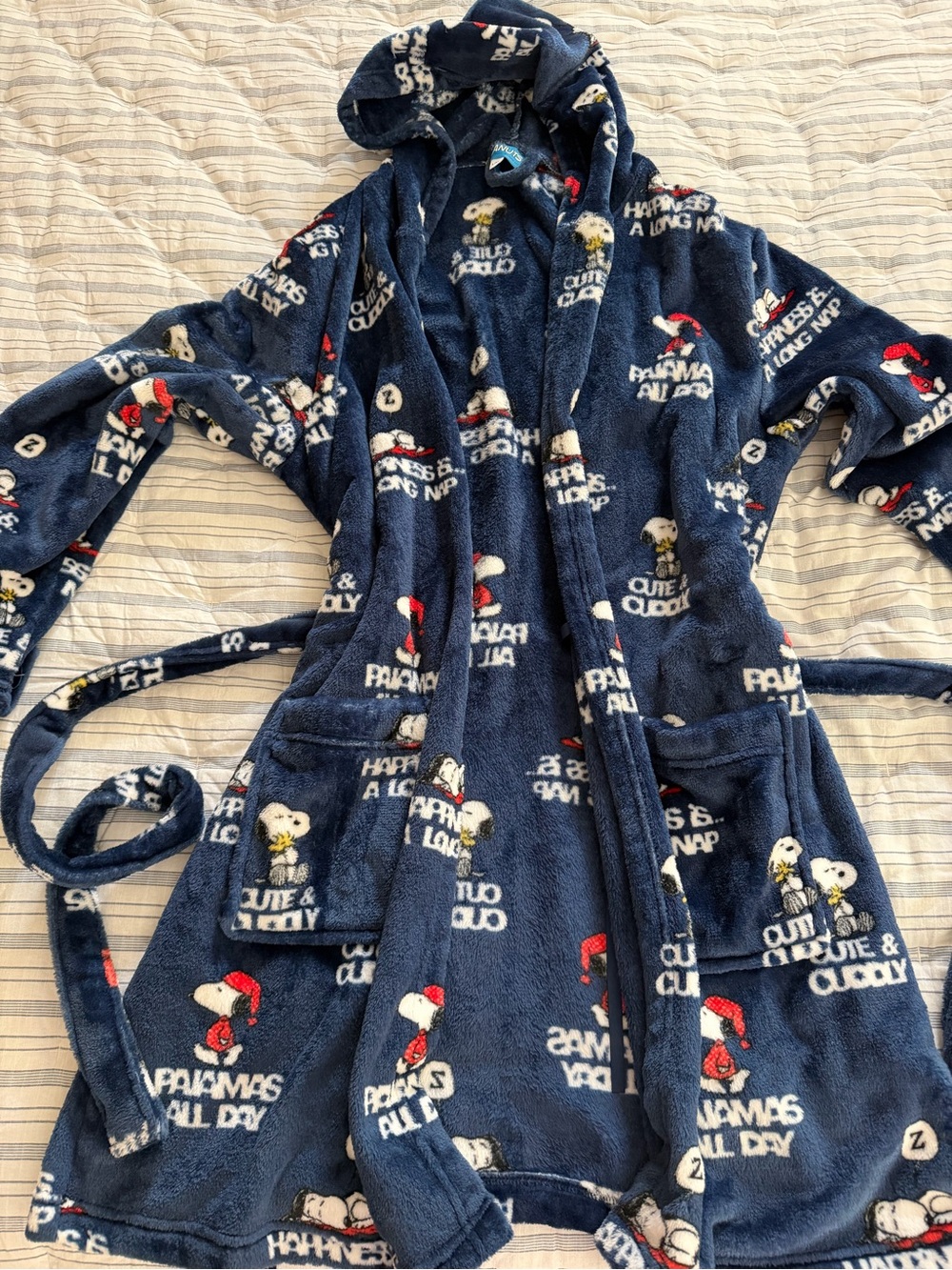 Navy Snoopy Hooded Robe - Cozy Plush Pajama Cover-Up